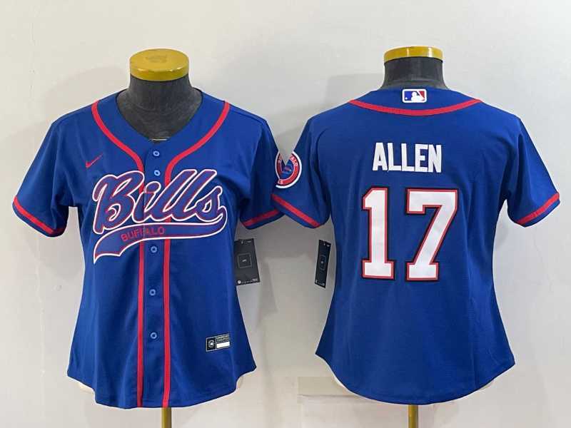 Women's Buffalo Bills #17 Josh Allen Blue With Patch Cool Base Stitched Baseball Jersey,We sell and wholesale Women's Buffalo Bills #17 Josh Allen Blue With Patch Cool Base Stitched Baseball Jersey on line form chian!